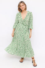 Load image into Gallery viewer, Rixo Green Floral Wrap Dress
