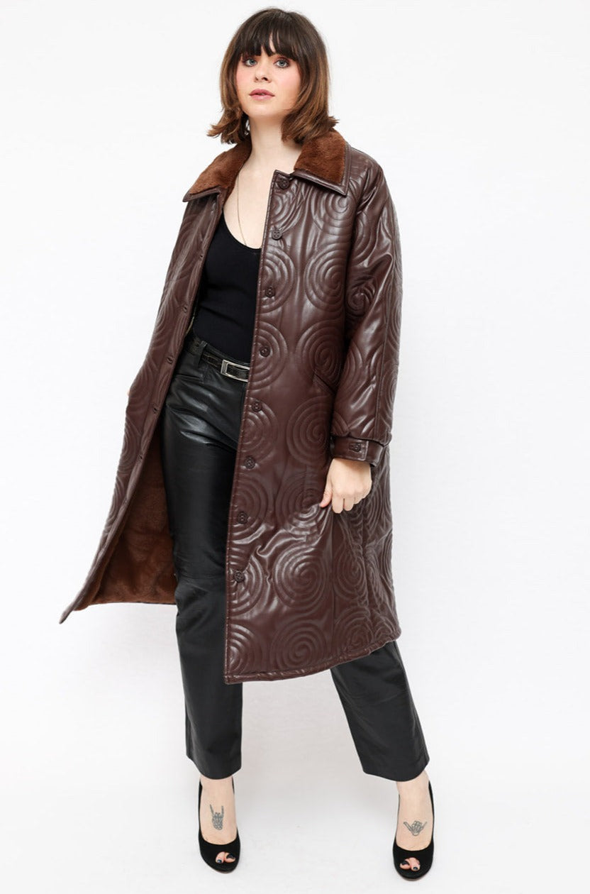 House of Sunny Chocolate Faux Leather Coat