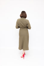 Load image into Gallery viewer, Scanlan Theodore Crepe knit khaki polo dress
