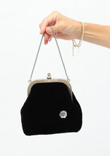 Load image into Gallery viewer, Vintage Black Velvet Beaded Flower Detail Bag
