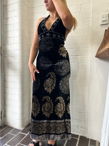 Vintage Oriental Printed Velvet Dress