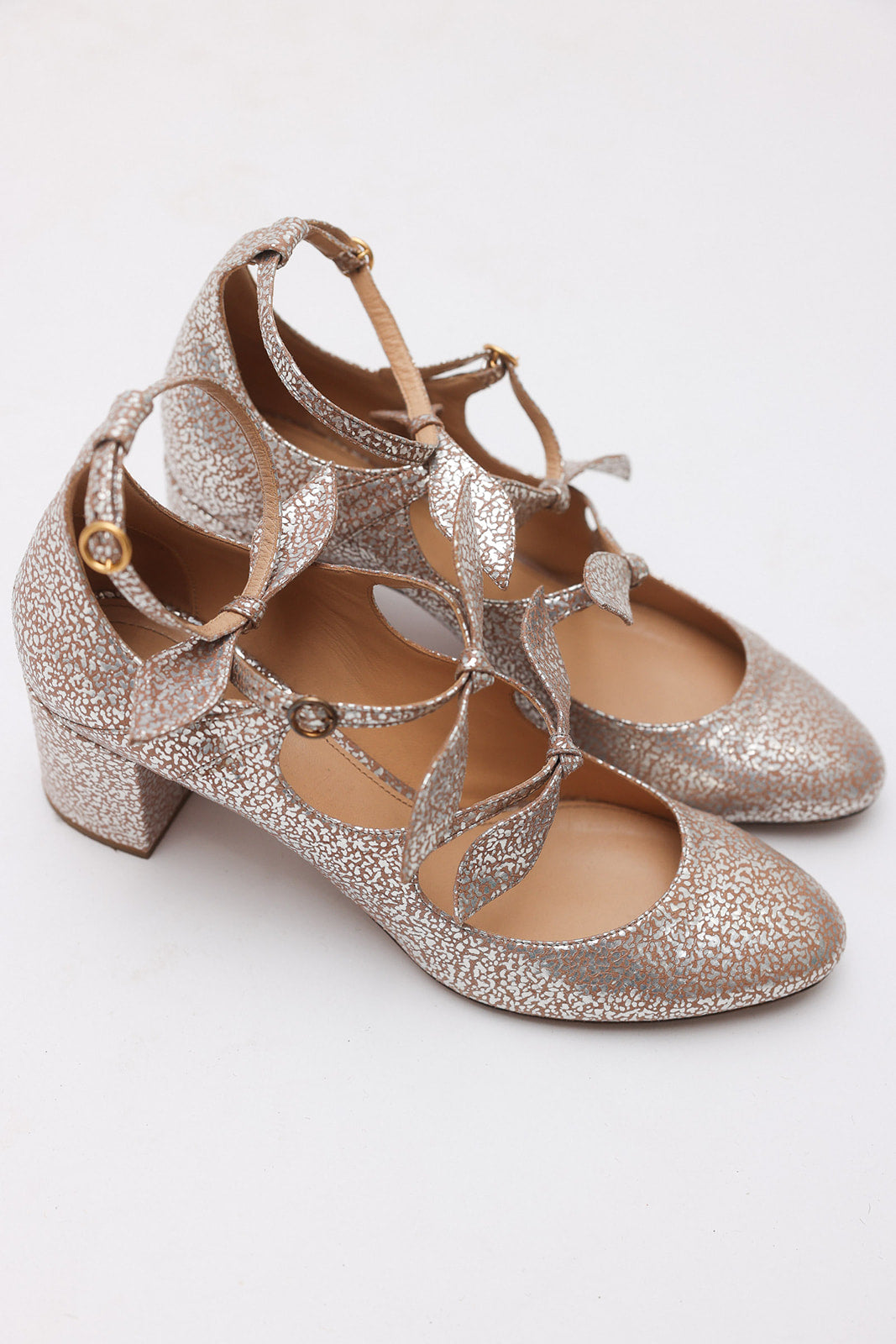 Chloe Silver Crackled Leather Mary Jane's