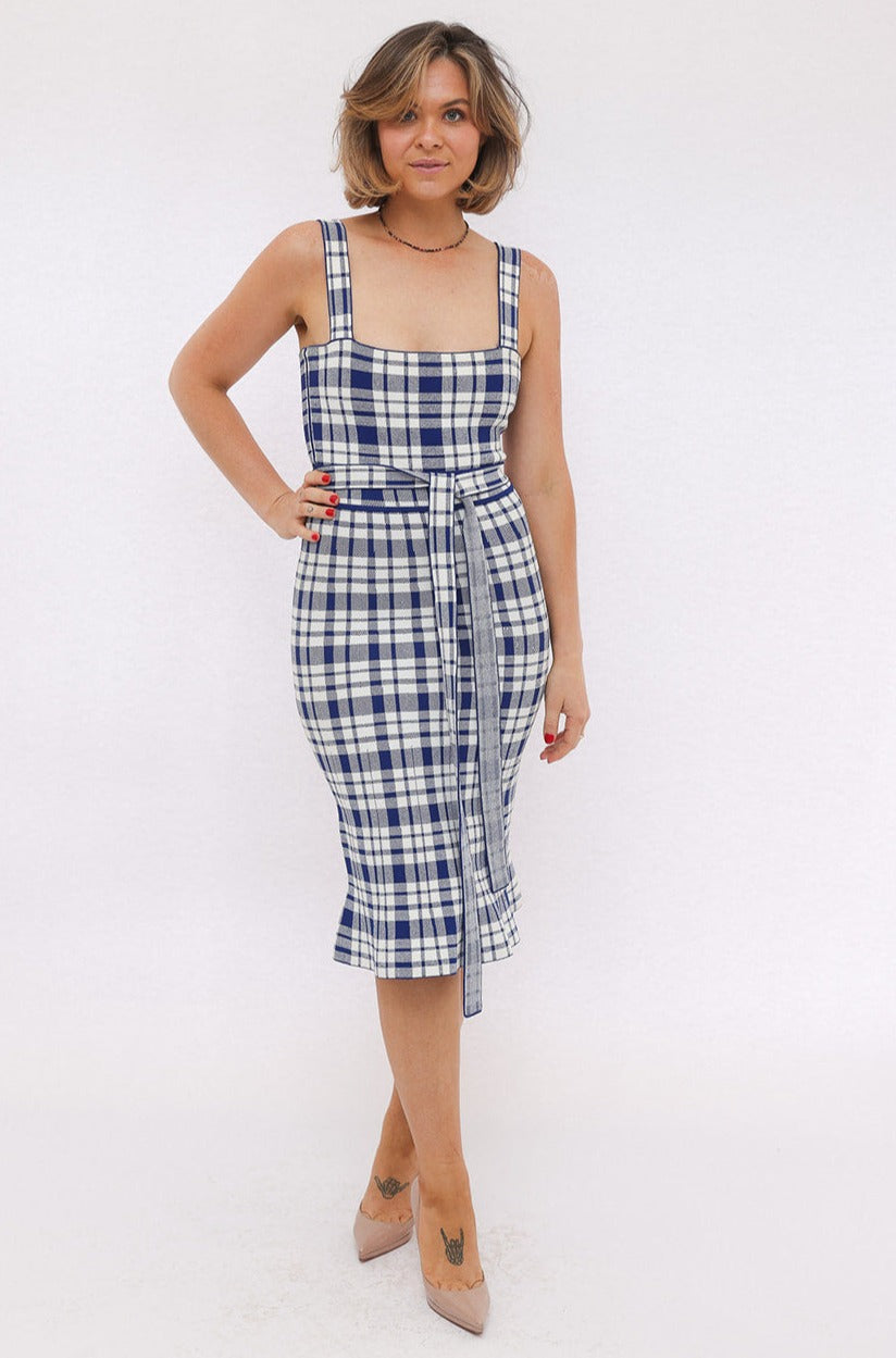 Scanlan Theodore Checked Crepe Knit Dress