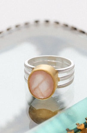 Rose Quartz Gold Plated Handmade Ring
