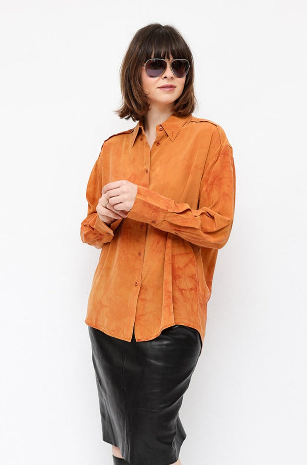 Proenza Schouler NEW Silk Orange Tie Dye Print Shirt