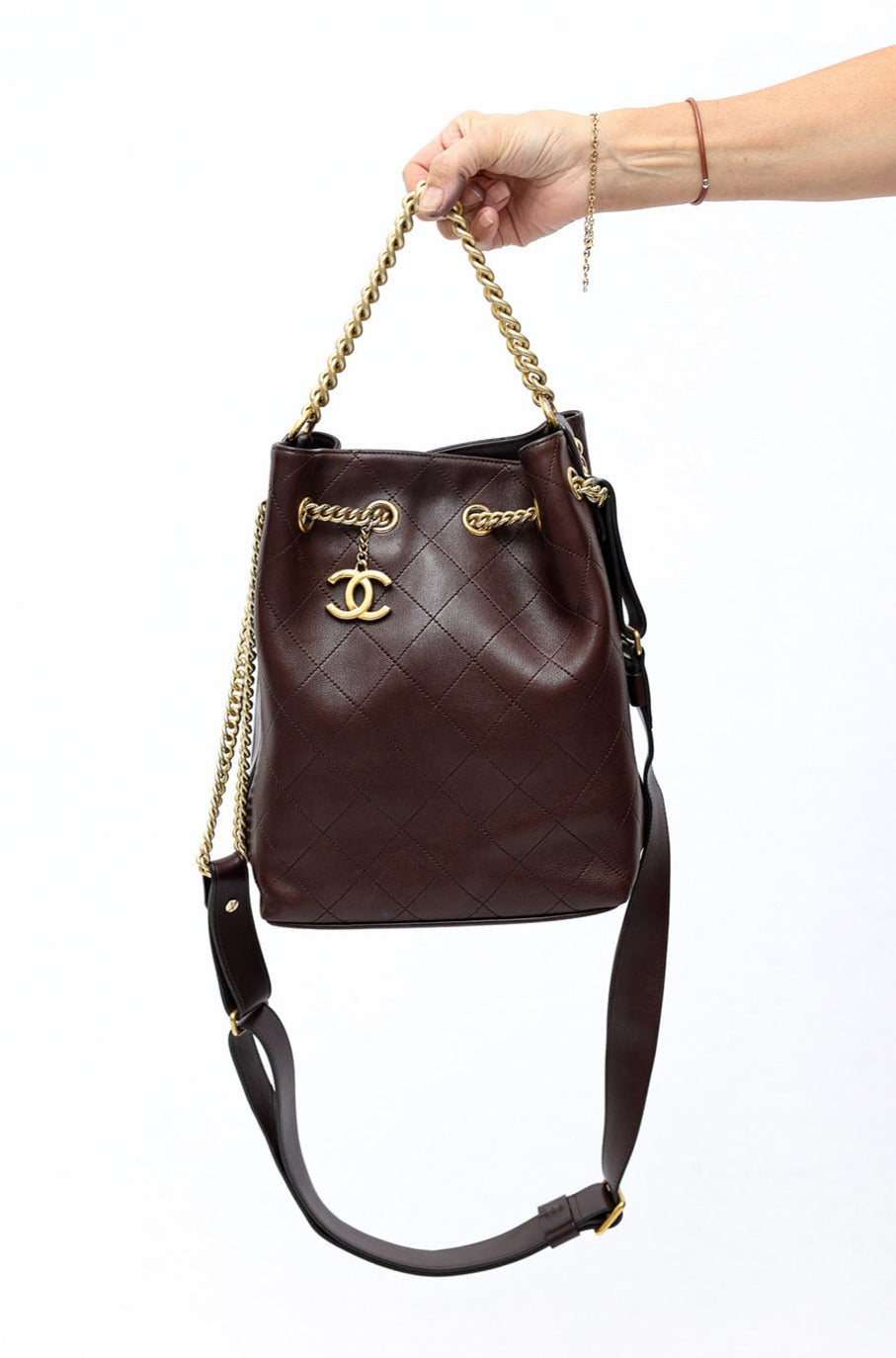 Chanel Chocolate Gabrielle Bucket leather crossbody bag