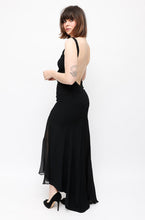 Load image into Gallery viewer, Vintage Silk Low Back Black Evening Dress
