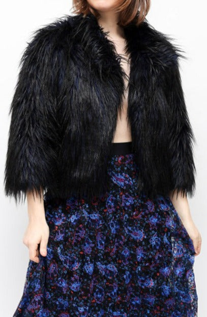 Bianca Spender Blue & Black Faux Fur Jacket
