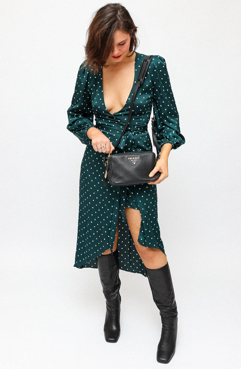 Shona Joy Emerald Polka Dot Wrap Dress