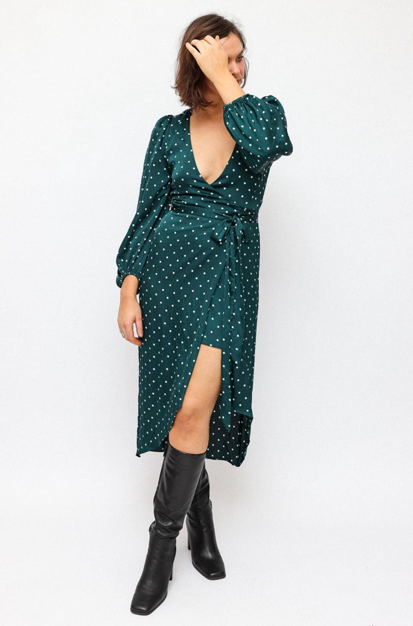 Shona Joy Emerald Polka Dot Wrap Dress