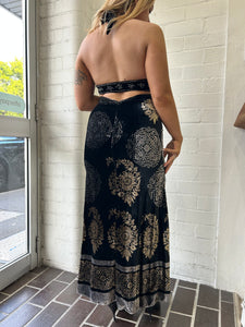 Vintage Oriental Printed Velvet Dress