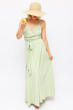 Load image into Gallery viewer, Cortana Linen Sage Wrap Maxi Dress

