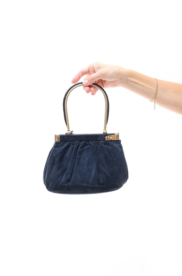 Late 50's Navy Suede Bag