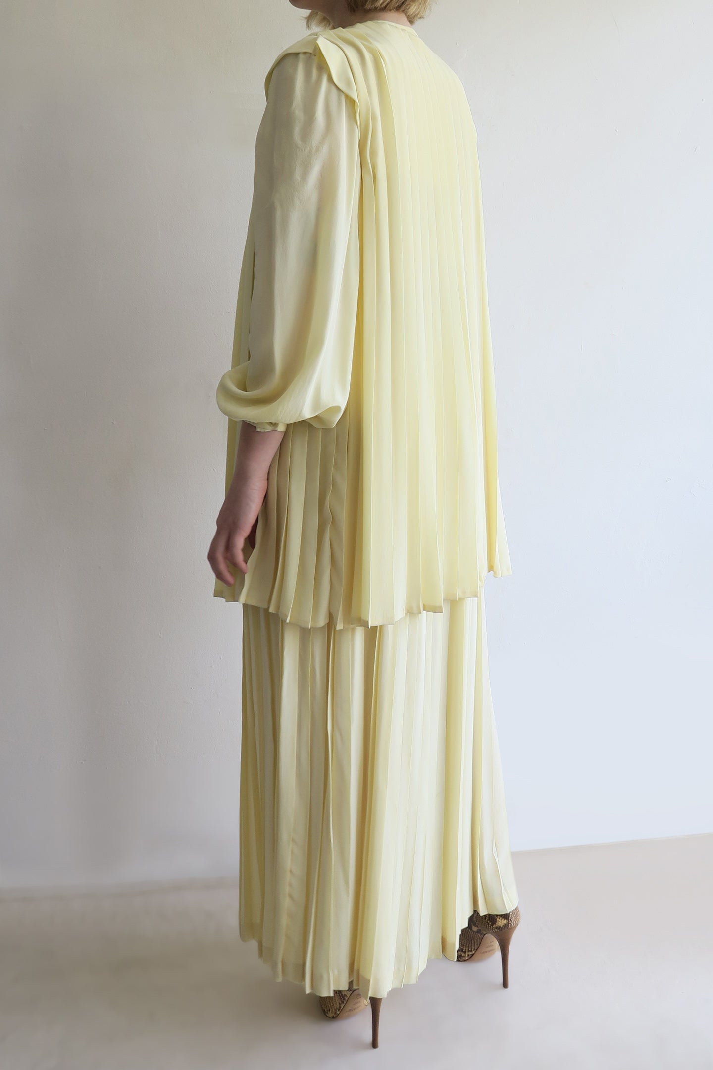 1980s Silk Pleated Maxi and Cape Set