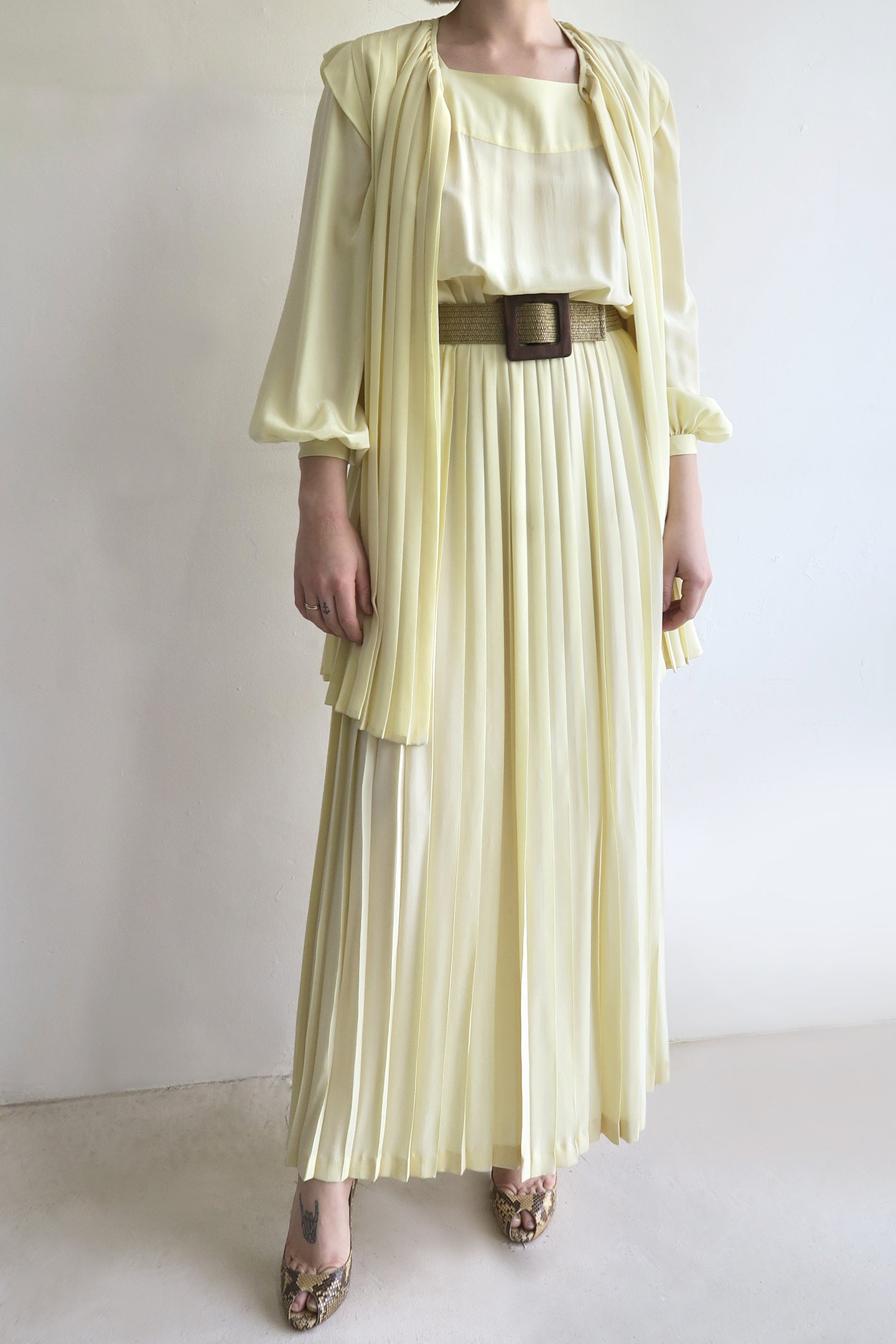 1980s Silk Pleated Maxi and Cape Set