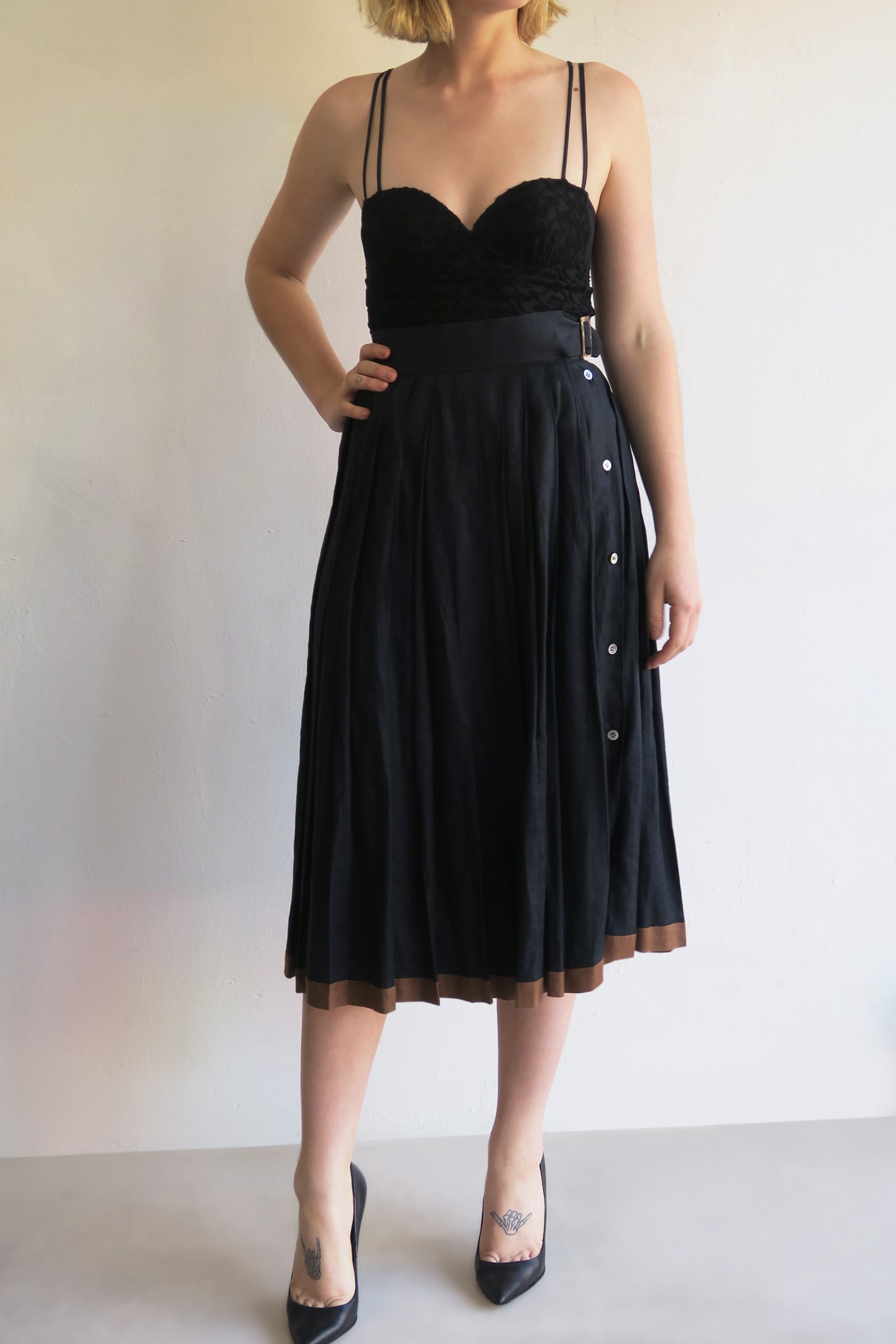 1990s Linen Pleat Skirt