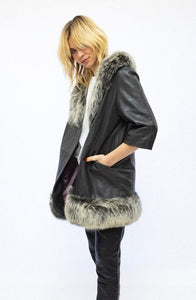 1960's Charcoal Leather & Fur Trim Jacket