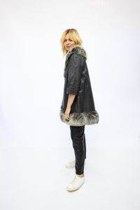 1960's Charcoal Leather & Fur Trim Jacket