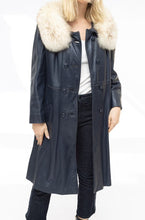 Load image into Gallery viewer, Vintage Navy Leather Fur Coat
