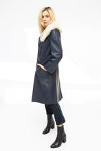 Load image into Gallery viewer, Vintage Navy Leather Fur Coat
