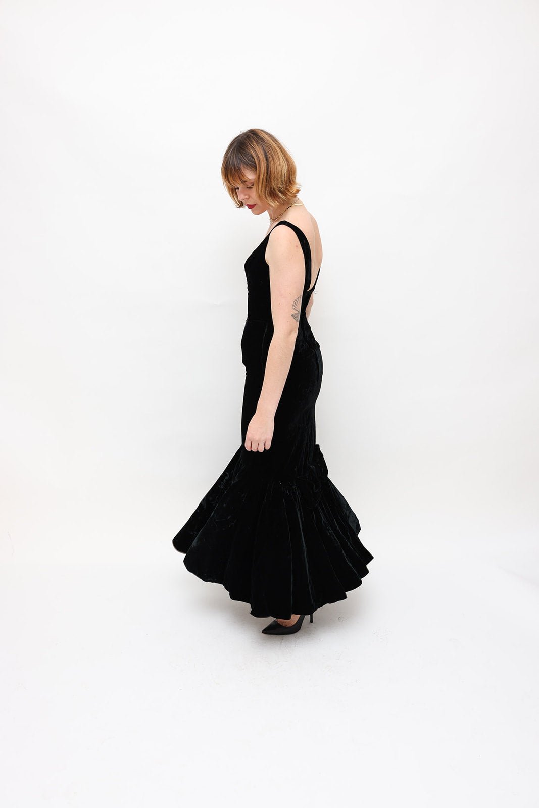 Vintage Black Velvet 1950s Evening Gown