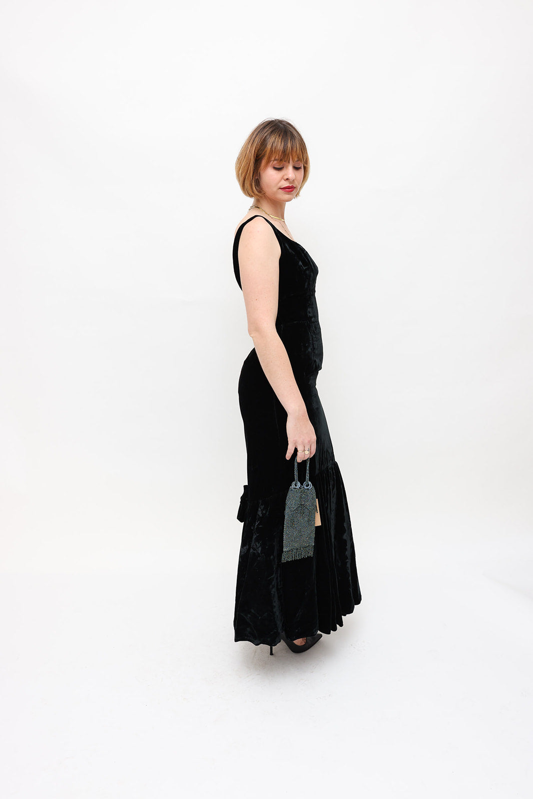 Vintage Black Velvet 1950s Evening Gown