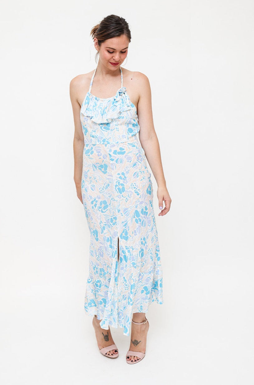 Rixo Mauve & Blue Halter Neck Dress | Sammy & Sid Sammy and Sid Rixo Mauve & Blue Halter Neck Dress | Sammy & Sid Sammy and Sid