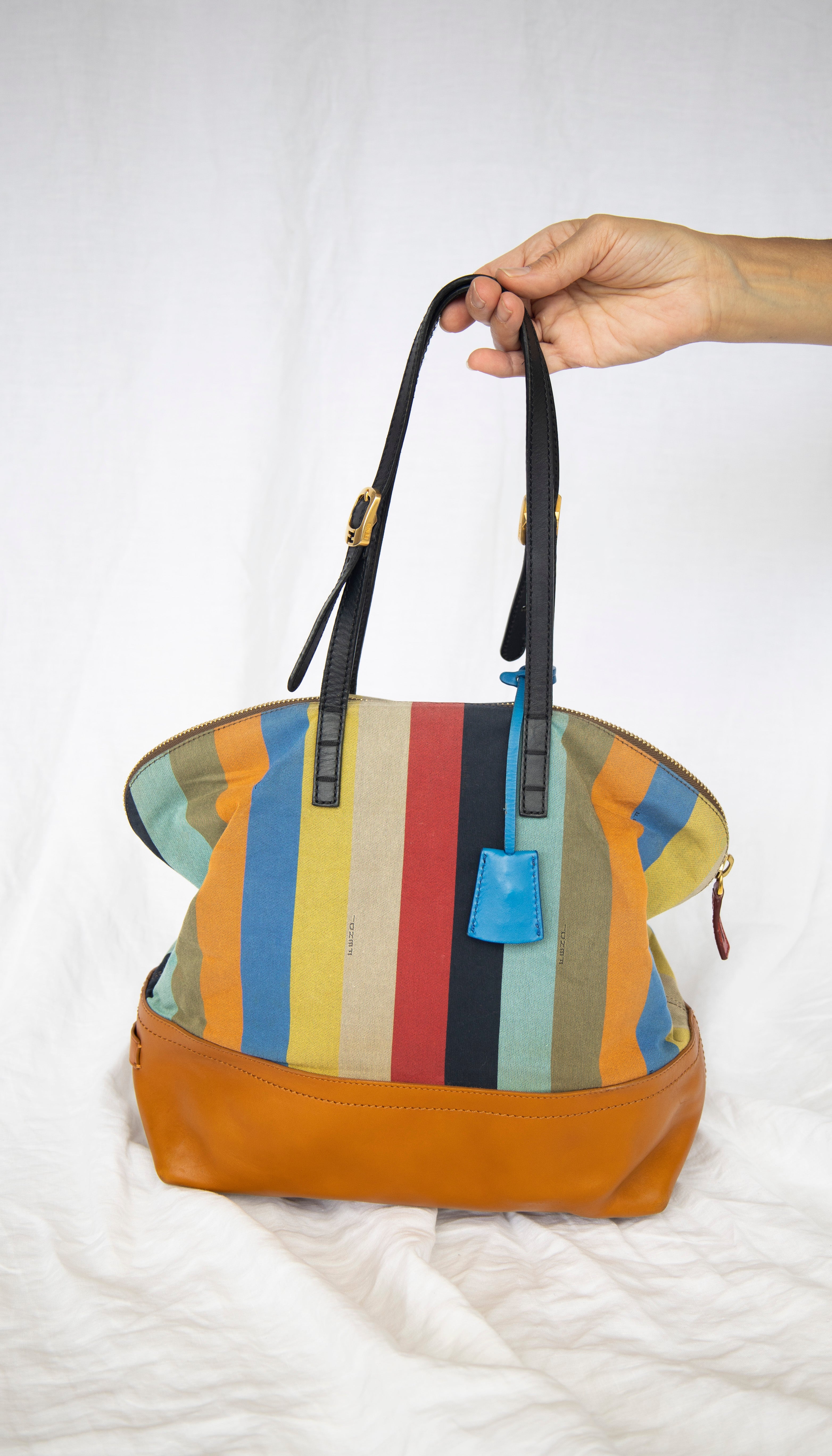 Fendi pequin striped tote best sale